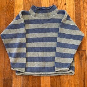 Preppy Striped Rolled Mock Turtleneck Sweater Cotton Summer Colors Beach Cozy